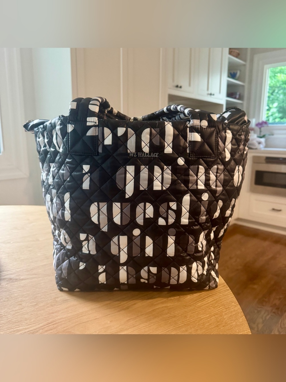 MZ Wallace Black and White Quilted Logo Tote
